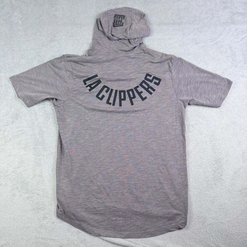 Nike NBA LA Clippers Dri-FIT Short Sleeve Hoodie Men Large Gray Space Dye 890612